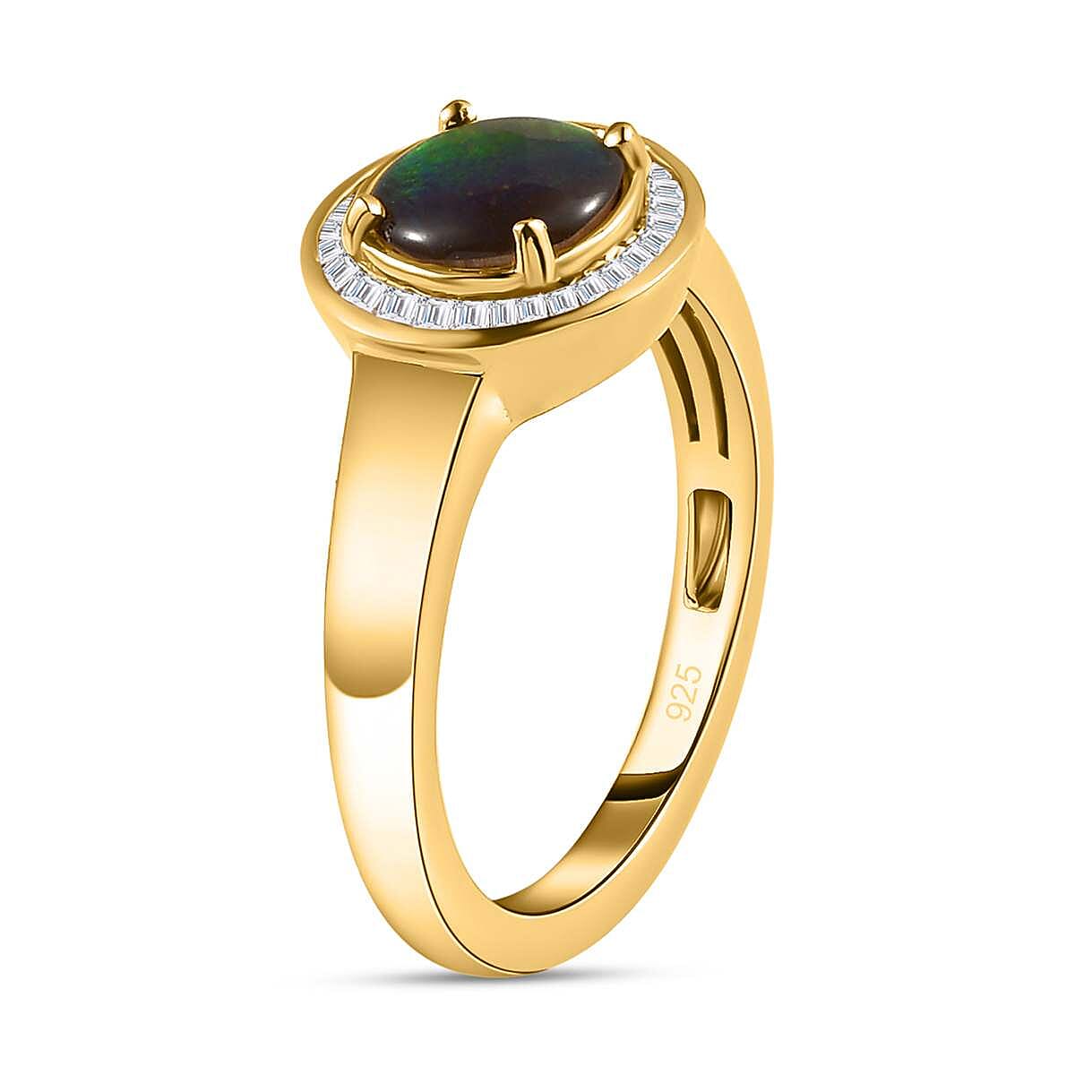Ammolite and White Diamond 1.44 ctw Ring in 14K YG Over Sterling Silver (Size 10.0)