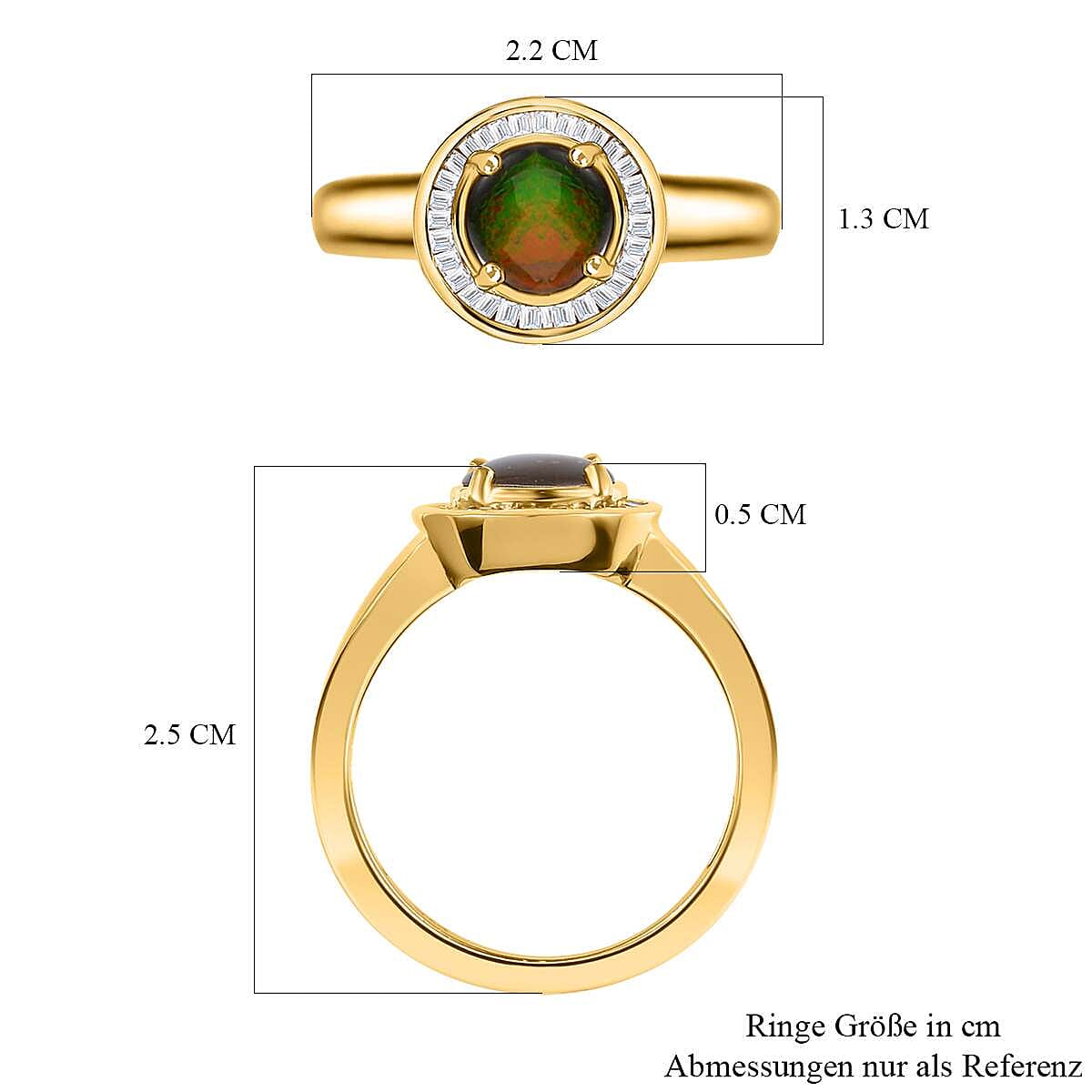 Ammolite and White Diamond 1.44 ctw Ring in 14K YG Over Sterling Silver (Size 10.0)