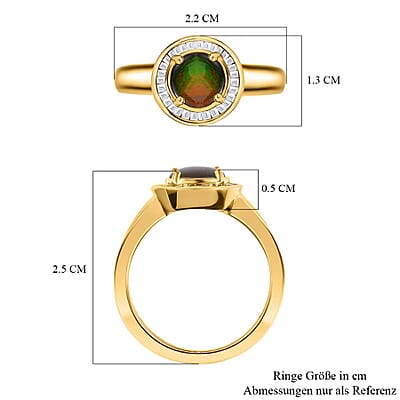 Ammolite and White Diamond 1.44 ctw Ring in 14K YG Over Sterling Silver (Size 10.0)