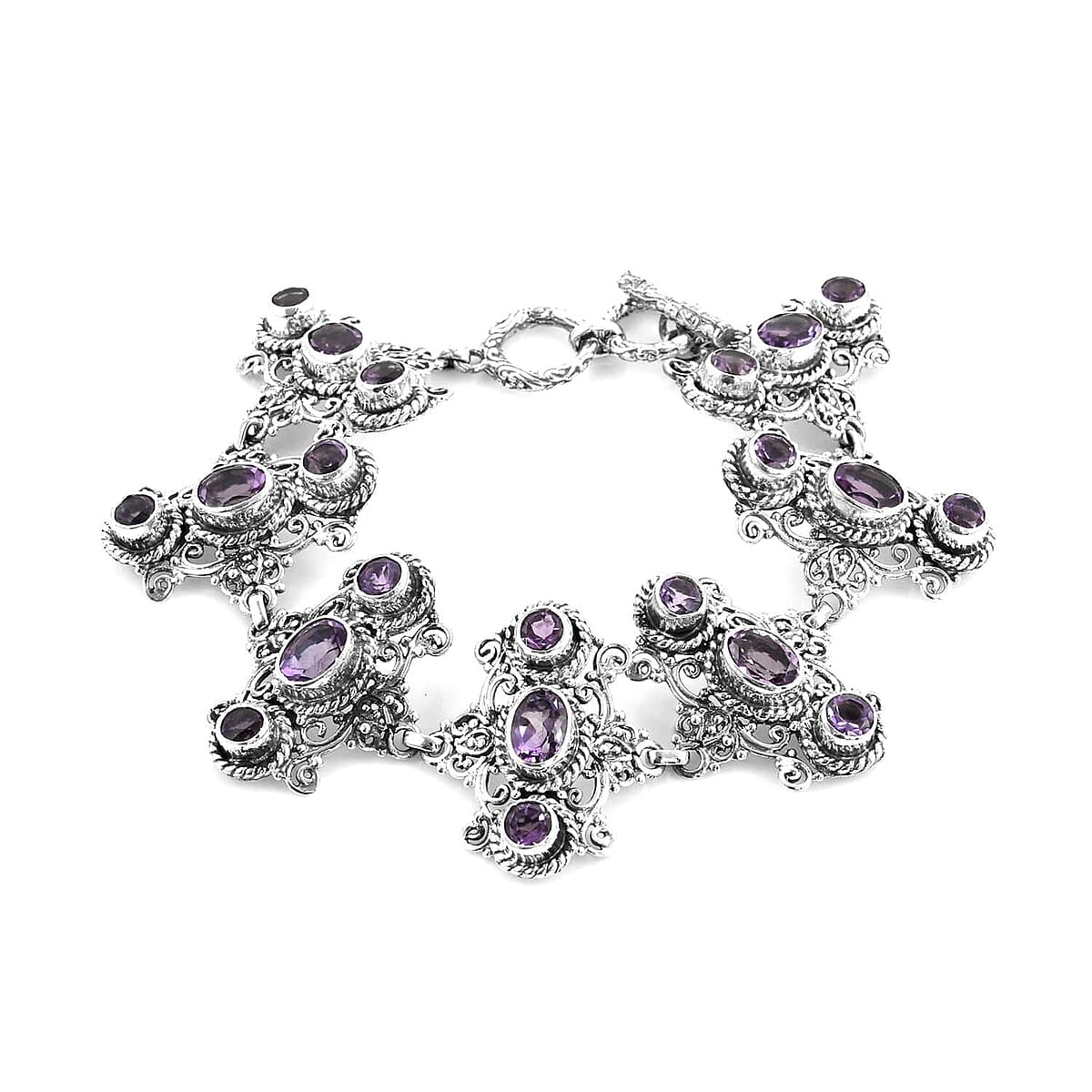 Bali Legacy Uruguayan Amethyst Toggle Clasp Bracelet in Sterling Silver (7-8.0In) 14.75 ctw image number 0