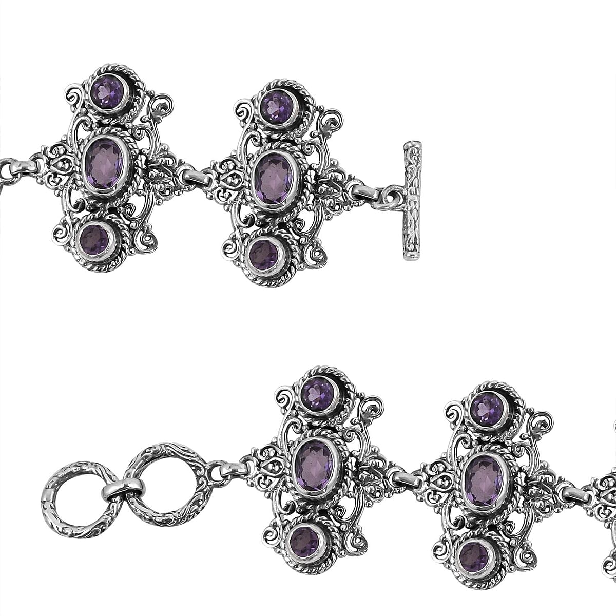 Bali Legacy Uruguayan Amethyst Toggle Clasp Bracelet in Sterling Silver (7-8.0In) 14.75 ctw image number 2