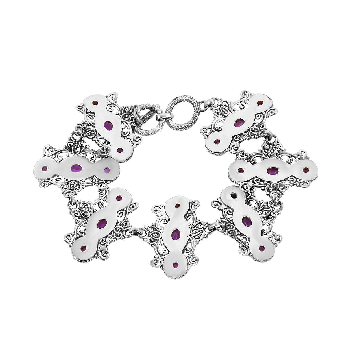 Bali Legacy Uruguayan Amethyst Toggle Clasp Bracelet in Sterling Silver (7-8.0In) 14.75 ctw image number 3