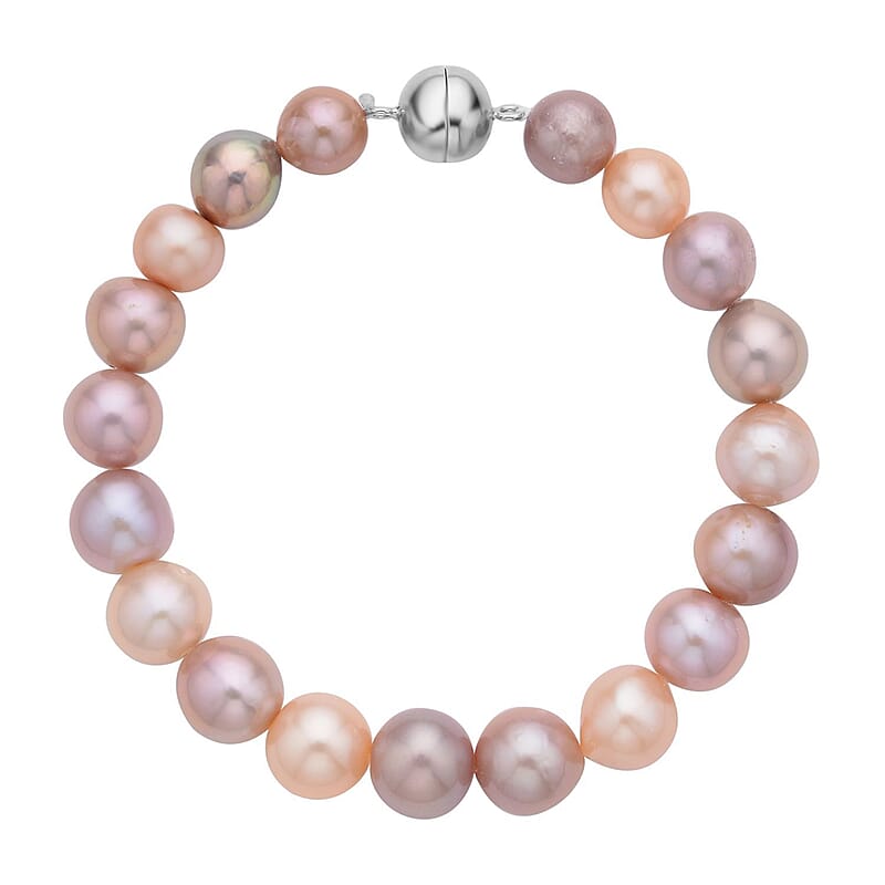 Multi Color Edison Pearl Bracelet in Rhodium Over Sterling Silver (8.00 In)