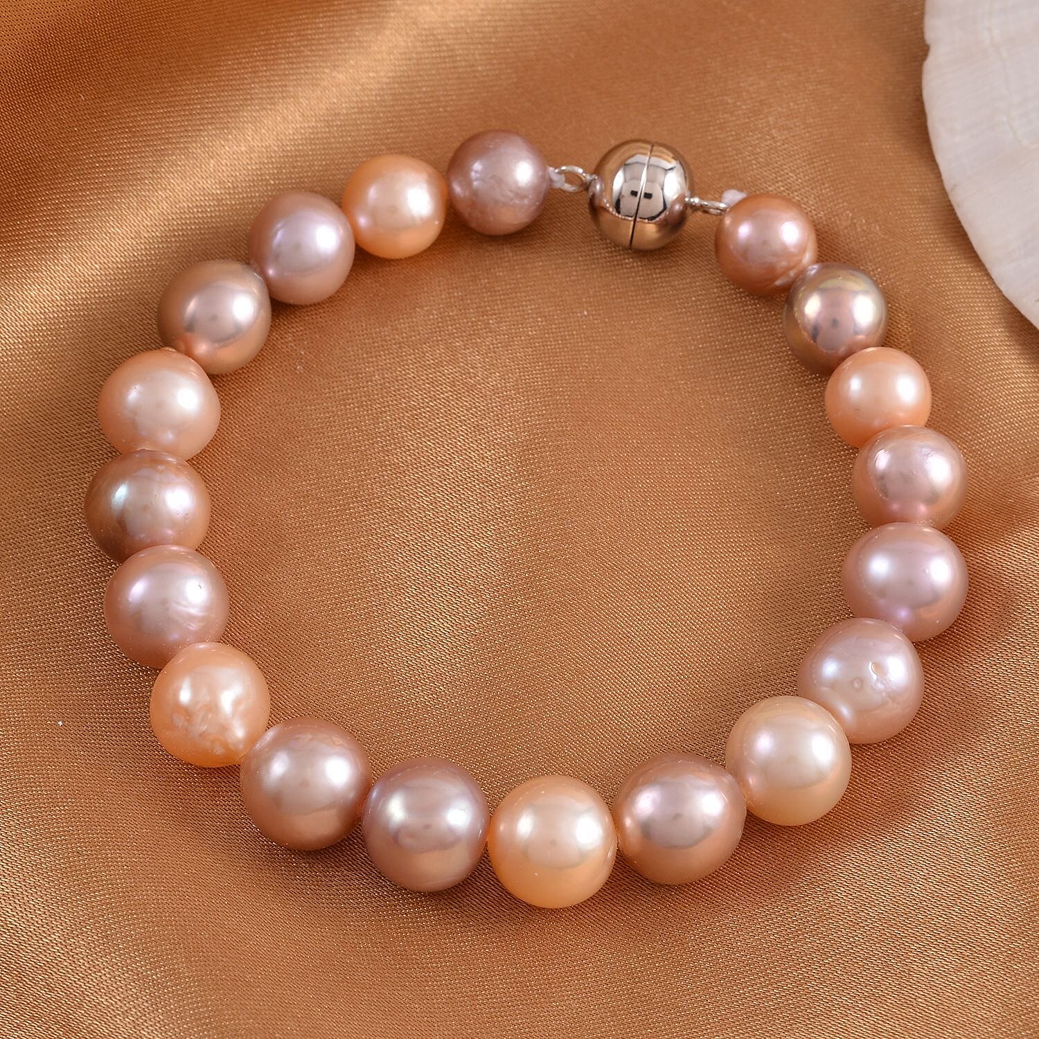 Multi Color Edison Pearl Bracelet in Rhodium Over Sterling Silver (8.00 In)