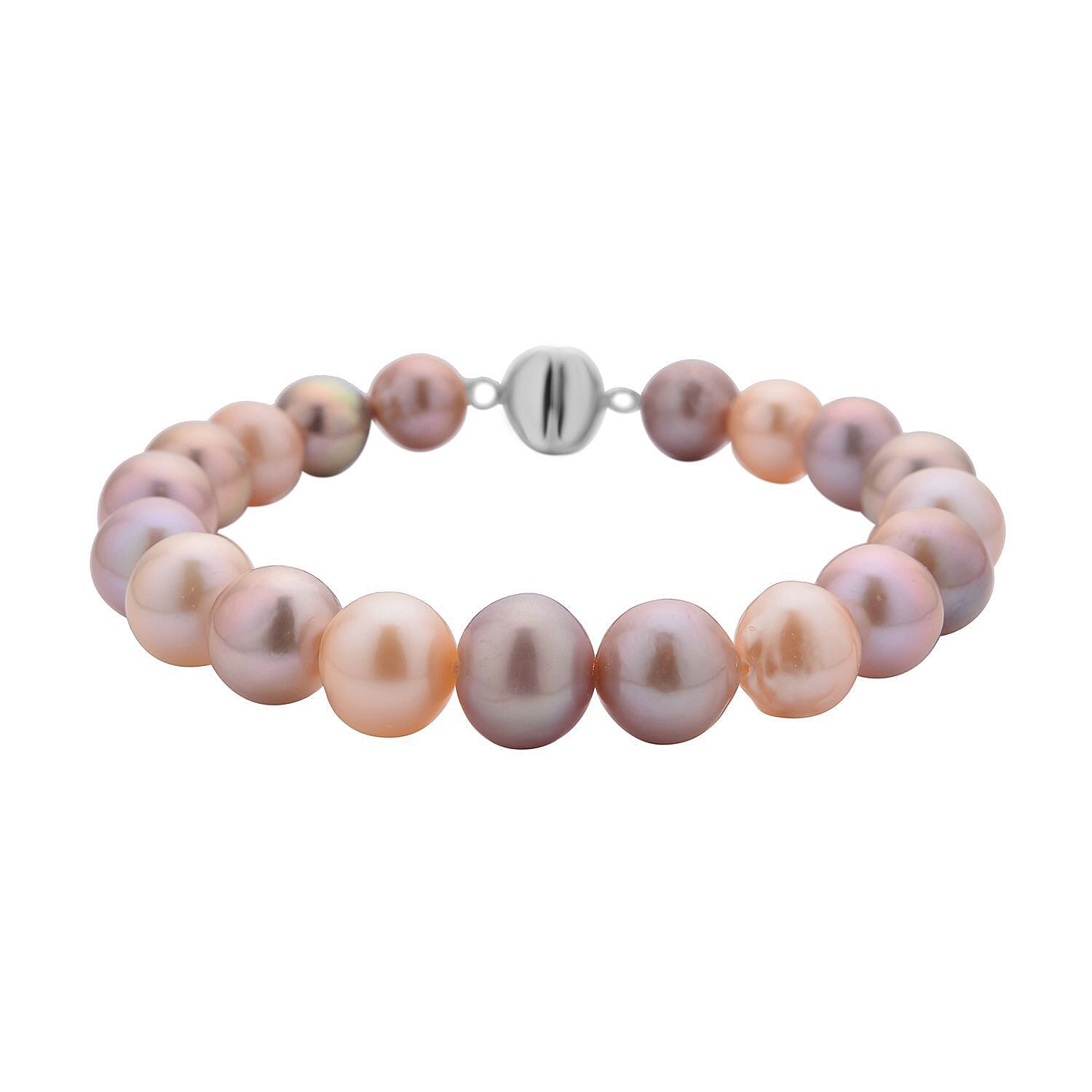 Multi Color Edison Pearl Bracelet in Rhodium Over Sterling Silver (8.00 In)