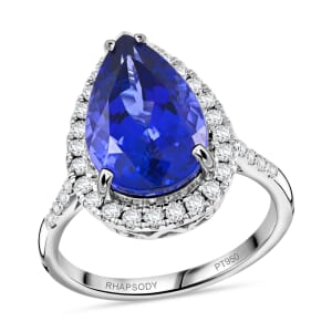 Certified & Appraised Rhapsody 950 Platinum AAAA Tanzanite and E-F VS Diamond Halo Ring (Size 10.0) 6 Grams 6.25 ctw