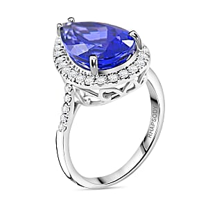 Certified & Appraised Rhapsody 950 Platinum AAAA Tanzanite and E-F VS Diamond Halo Ring (Size 10.0) 6 Grams 6.25 ctw
