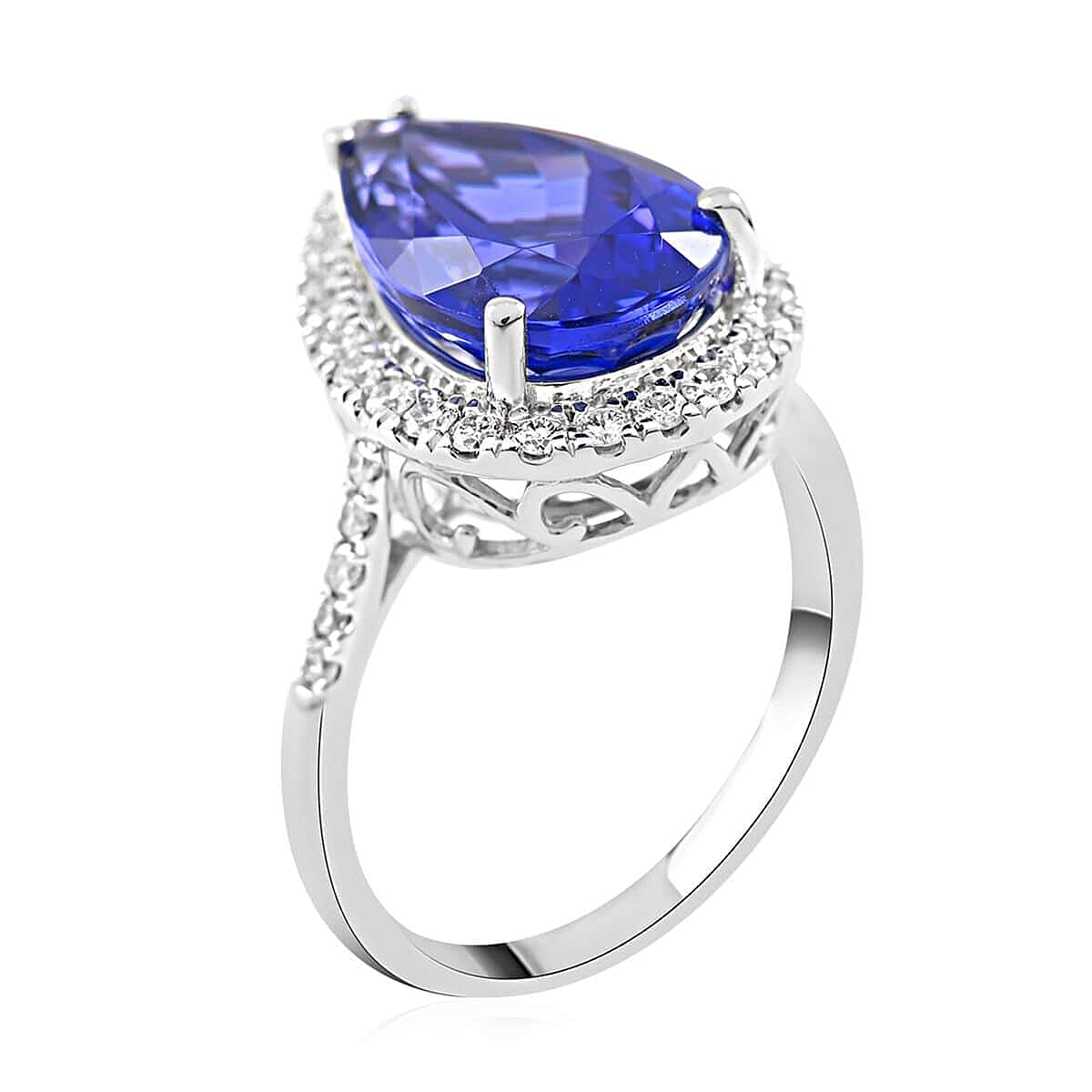 Certified & Appraised Rhapsody 950 Platinum AAAA Tanzanite and E-F VS Diamond Halo Ring (Size 6.0) 6 Grams 6.25 ctw image number 3