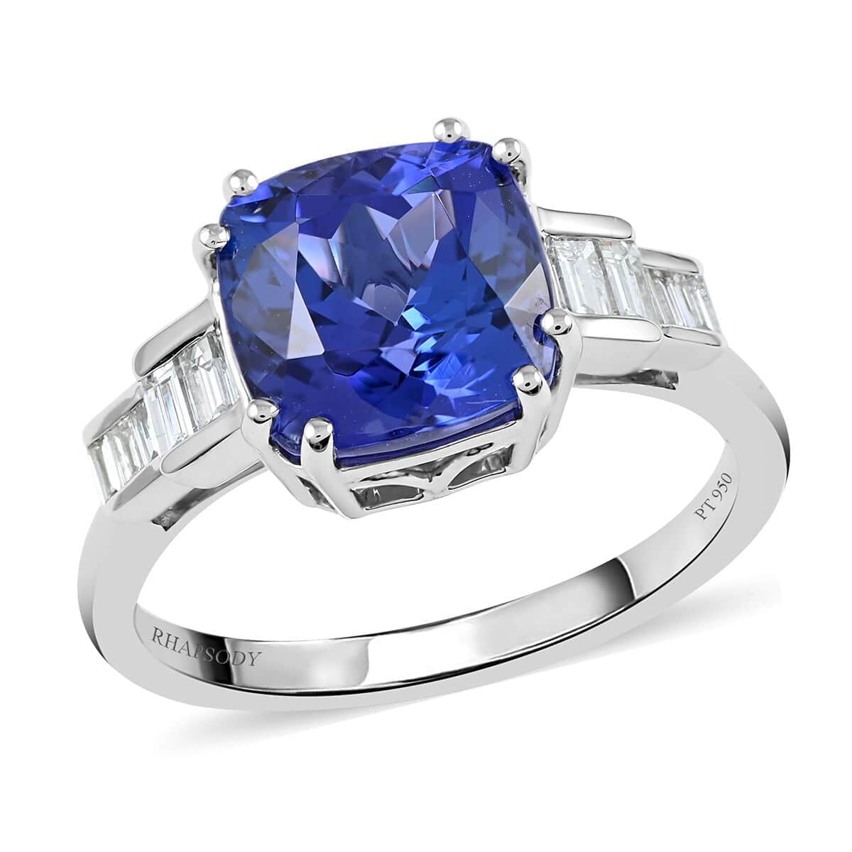 Doorbuster Certified & Appraised RHAPSODY 950 Platinum AAAA Tanzanite and E-F VS Diamond Ring 5.75 Grams 4.50 ctw image number 0
