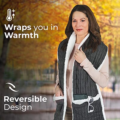 Huggle Ultra Plush Sherpa Knitted Reversible Scarf with Pockets