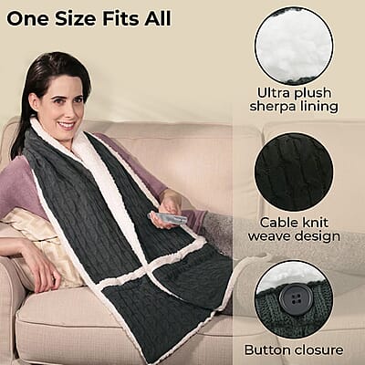 Huggle Ultra Plush Sherpa Knitted Reversible Scarf with Pockets