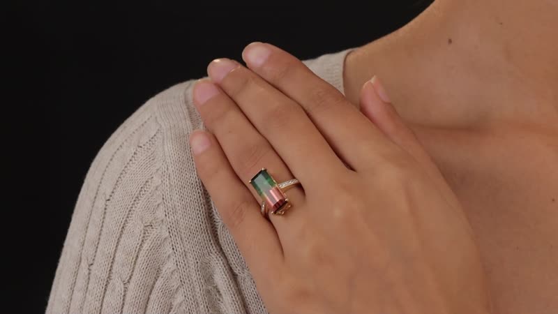 LUXORO 14K Yellow Gold AAA Bi-Color Tourmaline and G-H I3 Diamond Ring 3.50 Grams 8.10 ctw