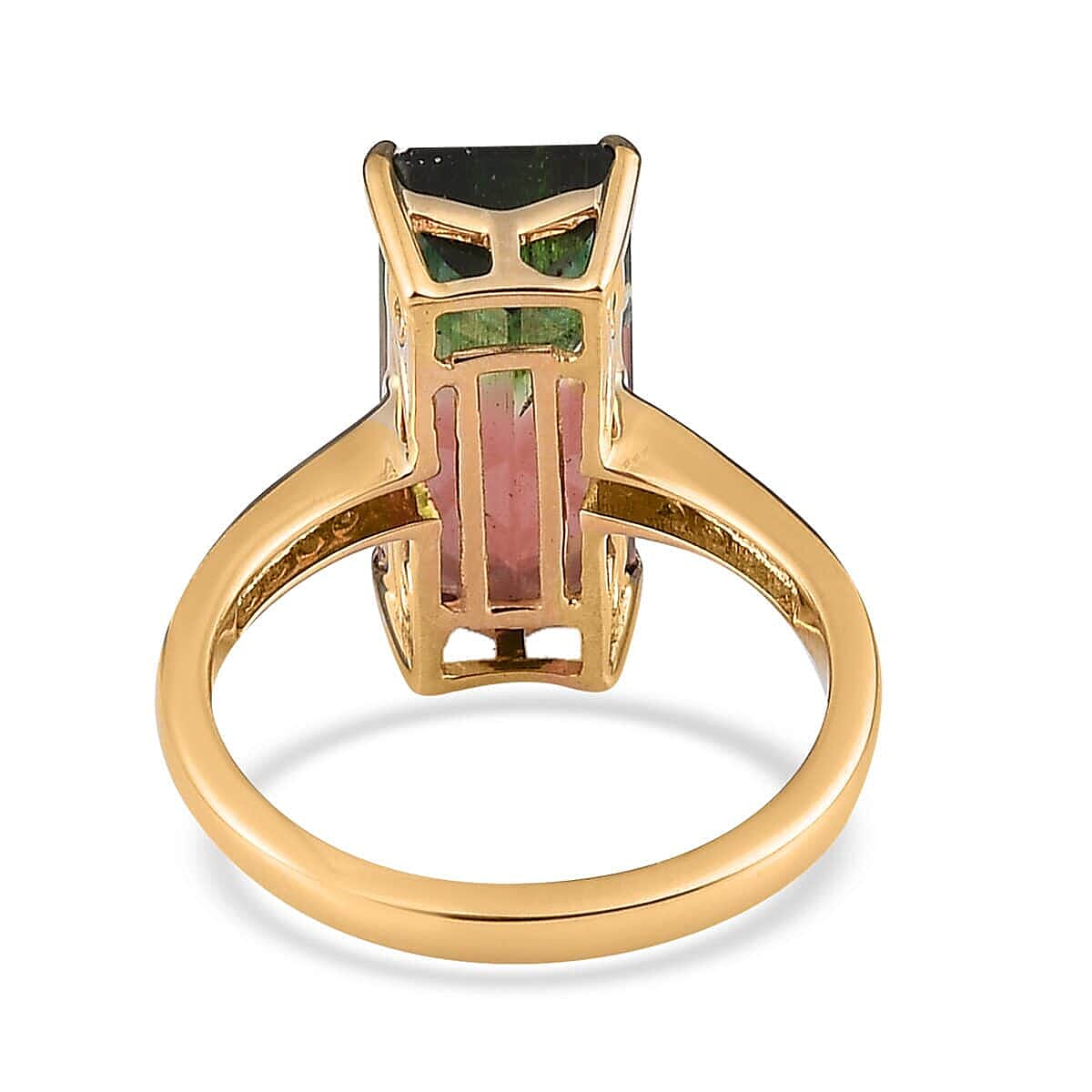 Luxoro 14K Yellow Gold AAA Bi-Color Tourmaline and G-H I3 Diamond Ring (Size 8.0) 8.10 ctw
