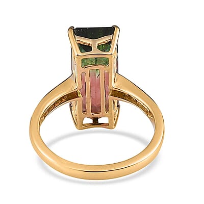 Luxoro 14K Yellow Gold AAA Bi-Color Tourmaline and G-H I3 Diamond Ring (Size 8.0) 8.10 ctw