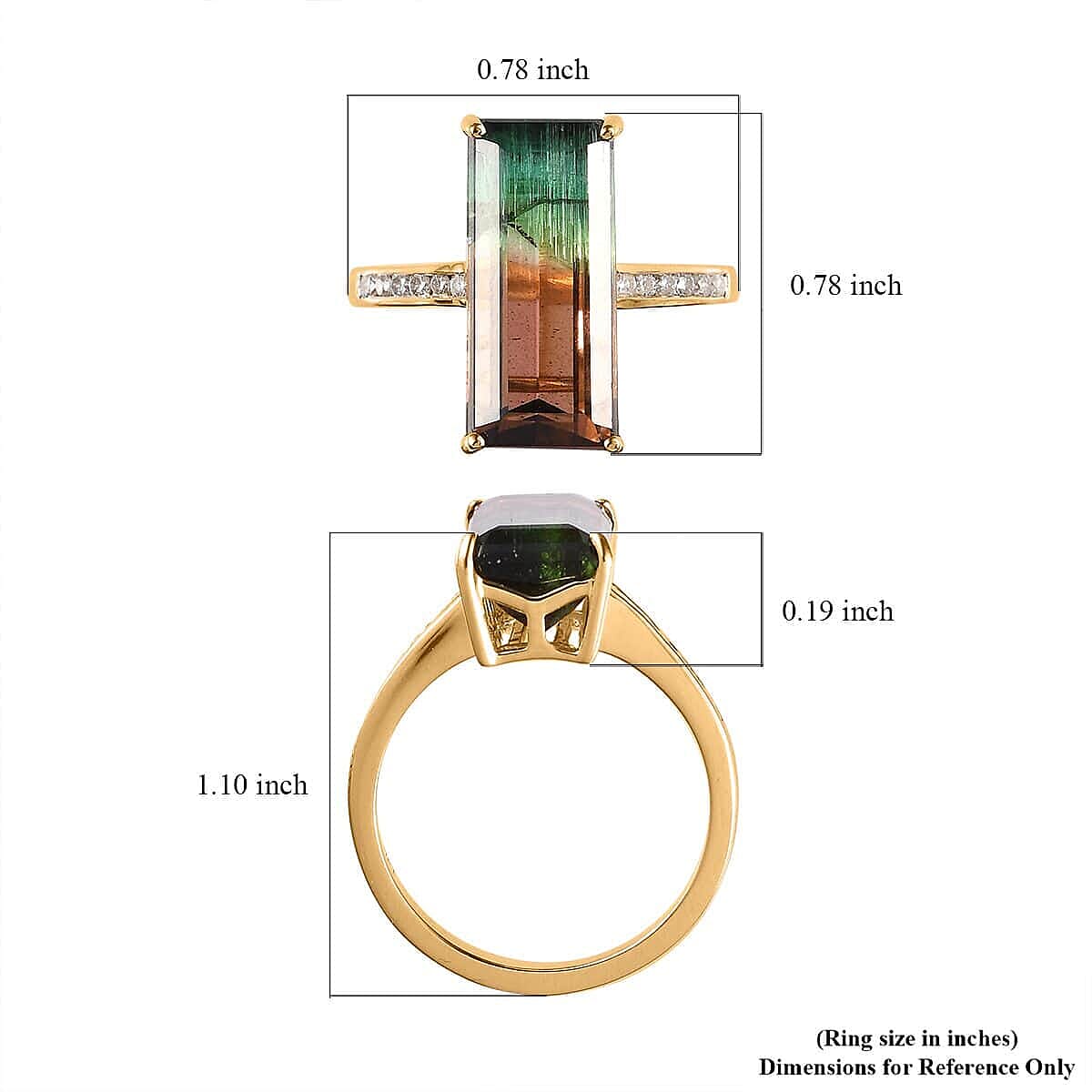 Luxoro 14K Yellow Gold AAA Bi-Color Tourmaline and G-H I3 Diamond Ring (Size 8.0) 8.10 ctw