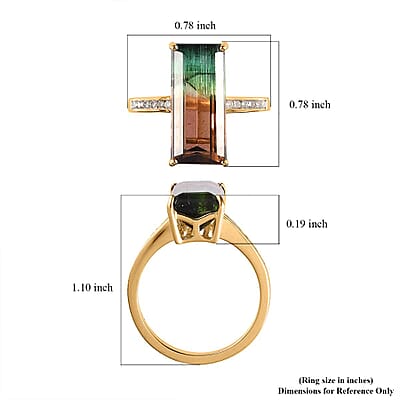 Luxoro 14K Yellow Gold AAA Bi-Color Tourmaline and G-H I3 Diamond Ring (Size 8.0) 8.10 ctw
