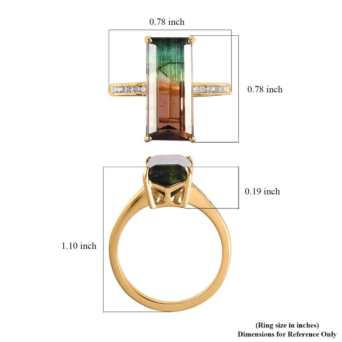 Luxoro 14K Yellow Gold AAA Bi-Color Tourmaline and G-H I3 Diamond Ring (Size 8.0) 8.10 ctw image number 5