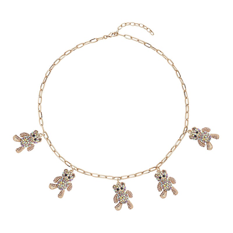 Multi Color Austrian Crystal Teddy Bear Charms Necklace 20-22 Inches in Goldtone