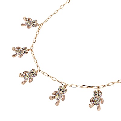 Multi Color Austrian Crystal Teddy Bear Charms Necklace 20-22 Inches in Goldtone