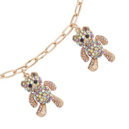 Multi Color Austrian Crystal Teddy Bear Charms Necklace 20-22 Inches in Goldtone image number 3