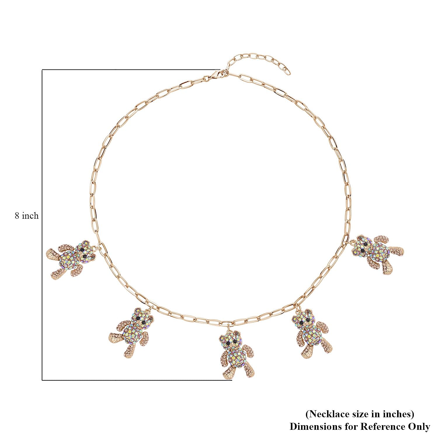 Multi Color Austrian Crystal Teddy Bear Charms Necklace 20-22 Inches in Goldtone