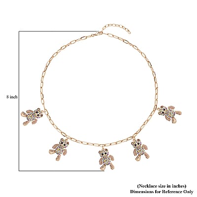 Multi Color Austrian Crystal Teddy Bear Charms Necklace 20-22 Inches in Goldtone