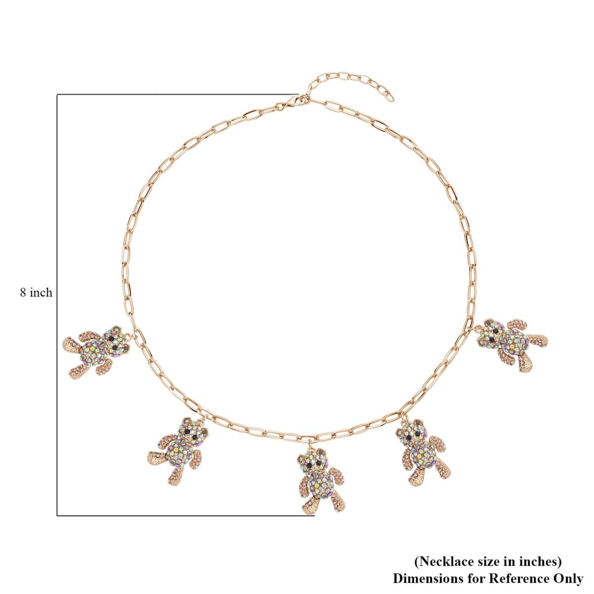 Multi Color Austrian Crystal Teddy Bear Charms Necklace 20-22 Inches in Goldtone image number 4