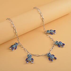 Multi Color Austrian Crystal Teddy Bear Charms Necklace 20-22 Inches in Silvertone