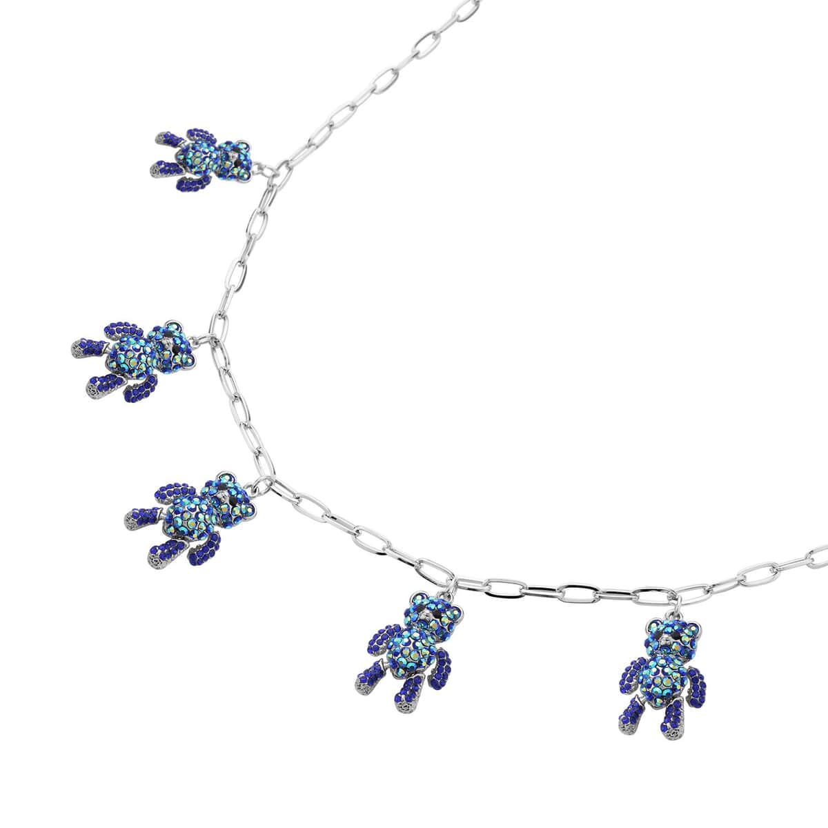 Multi Color Austrian Crystal Teddy Bear Charms Necklace 20-22 Inches in Silvertone image number 2