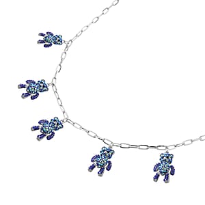 Multi Color Austrian Crystal Teddy Bear Charms Necklace 20-22 Inches in Silvertone