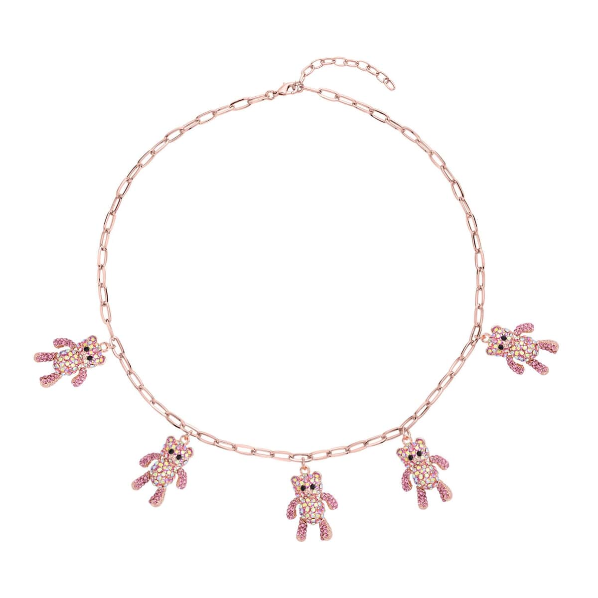 Multi Color Austrian Crystal Teddy Bear Charms Necklace 20-22 Inches in Rosetone image number 0