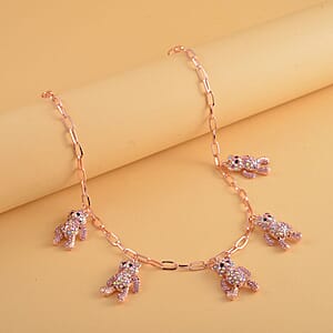 Multi Color Austrian Crystal Teddy Bear Charms Necklace 20-22 Inches in Rosetone