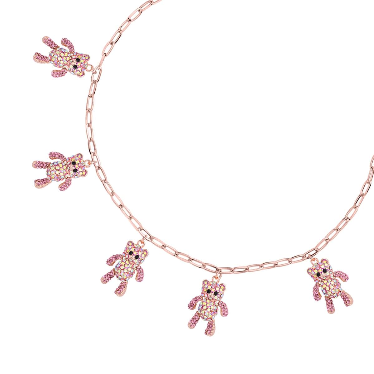 Multi Color Austrian Crystal Teddy Bear Charms Necklace 20-22 Inches in Rosetone image number 2