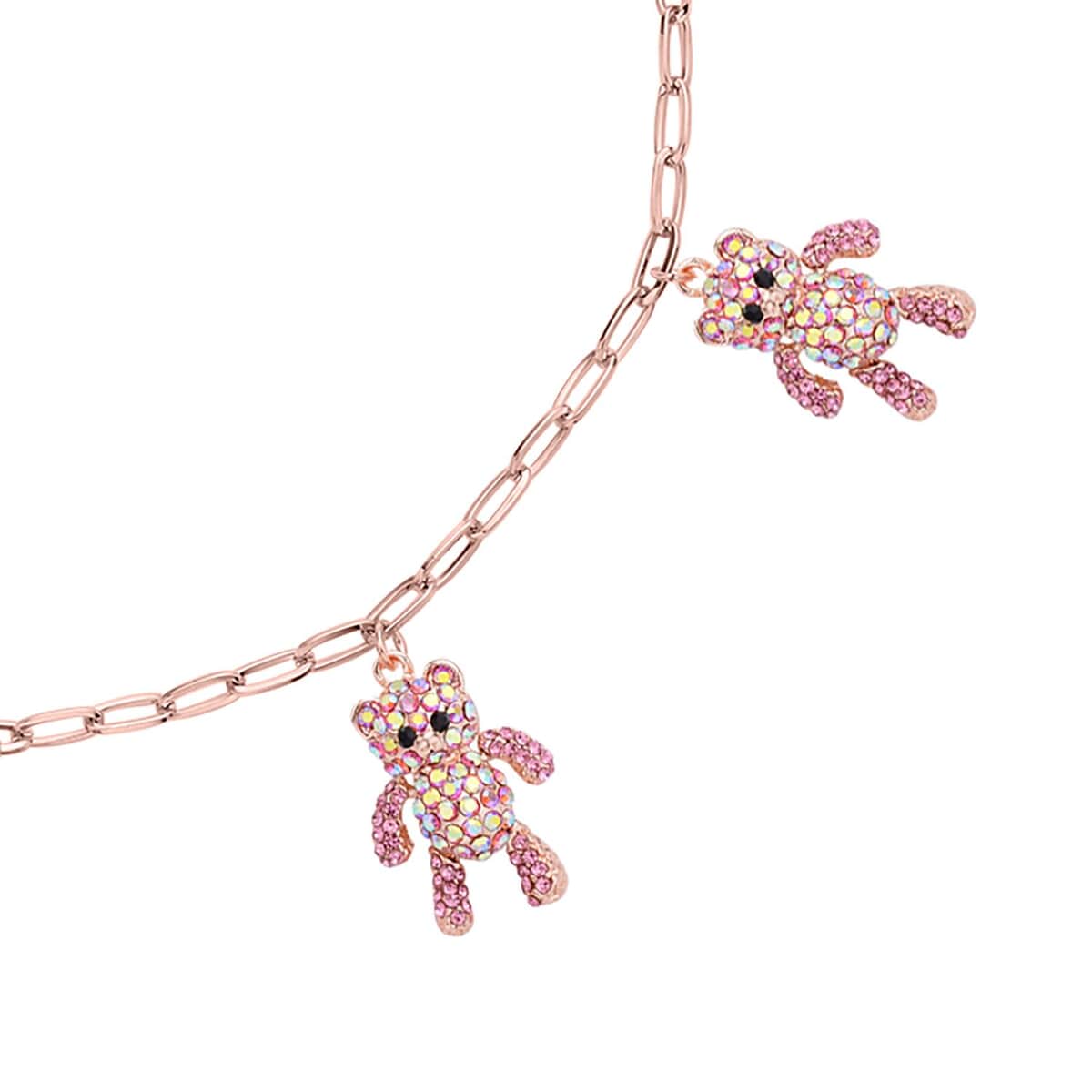 Multi Color Austrian Crystal Teddy Bear Charms Necklace 20-22 Inches in Rosetone image number 3