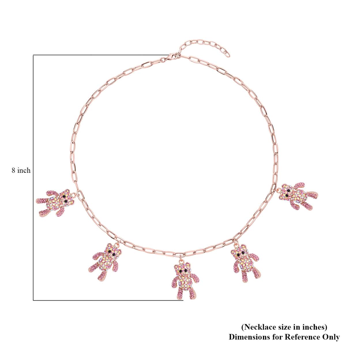 Multi Color Austrian Crystal Teddy Bear Charms Necklace 20-22 Inches in Rosetone image number 4