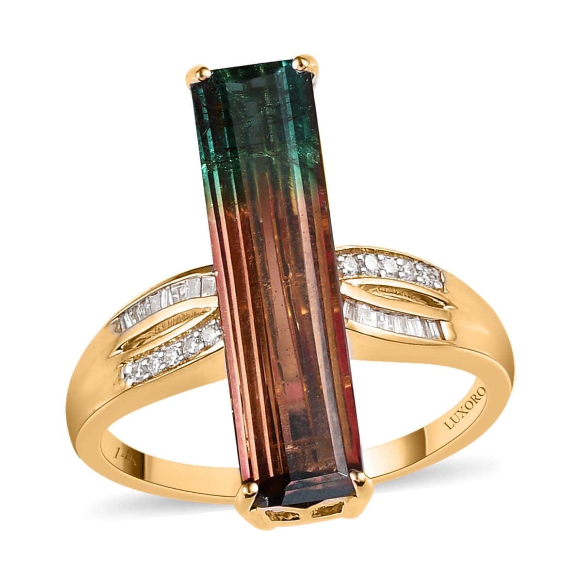 LUXORO 14K Yellow Gold Premium Bi-Color Tourmaline and G-H I2 Diamond Ring 3.80 Grams 5.75 ctw image number 0