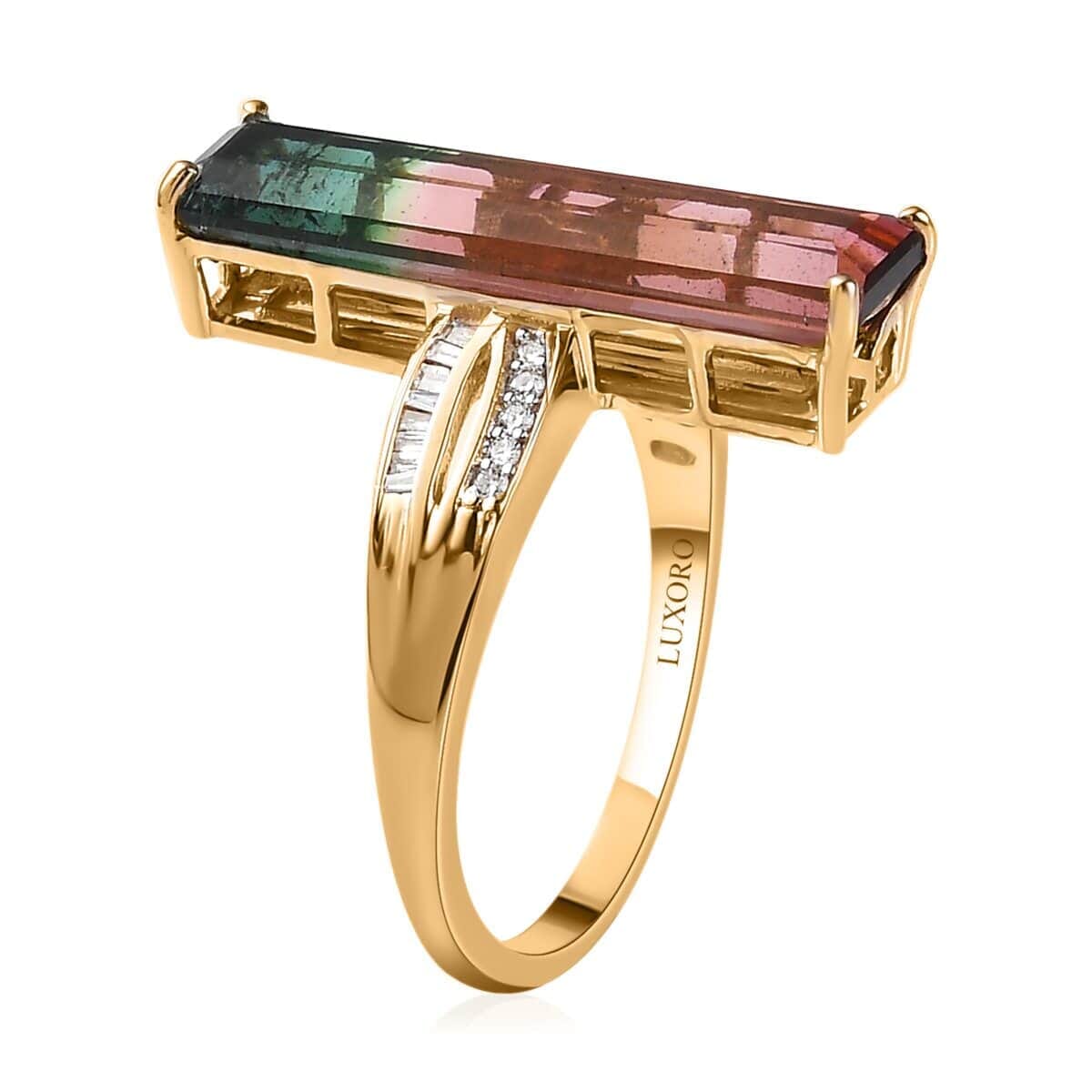 LUXORO 14K Yellow Gold Premium Bi-Color Tourmaline and G-H I2 Diamond Ring 3.80 Grams 5.75 ctw image number 3