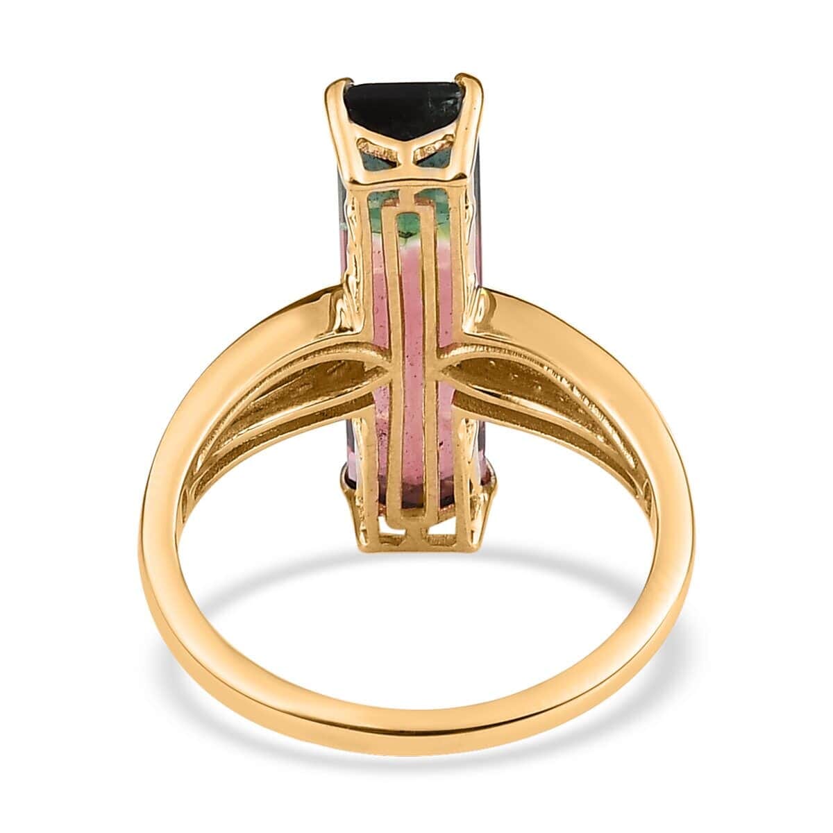 LUXORO 14K Yellow Gold Premium Bi-Color Tourmaline and G-H I2 Diamond Ring 3.80 Grams 5.75 ctw image number 4