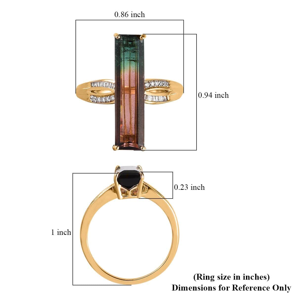 LUXORO 14K Yellow Gold Premium Bi-Color Tourmaline and G-H I2 Diamond Ring 3.80 Grams 5.75 ctw image number 5