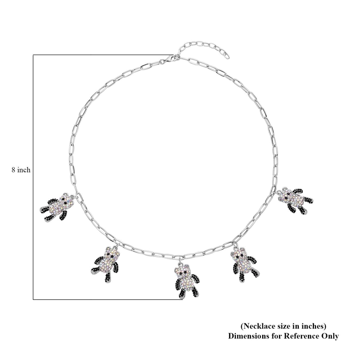 Black and White Austrian Crystal Teddy Bear Charms Necklace 20-22 Inches in Silvertone image number 4