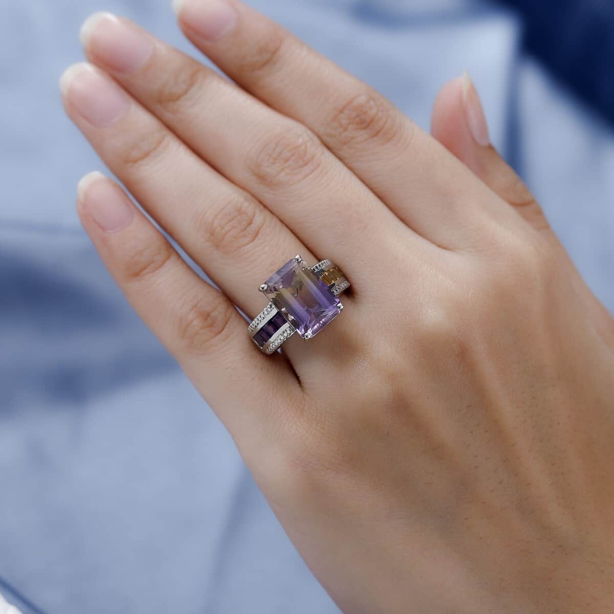 AAA Anahi Ametrine and Multi Gemstone Ring in Platinum Over Sterling Silver (Size 7.0) 8.90 ctw image number 2