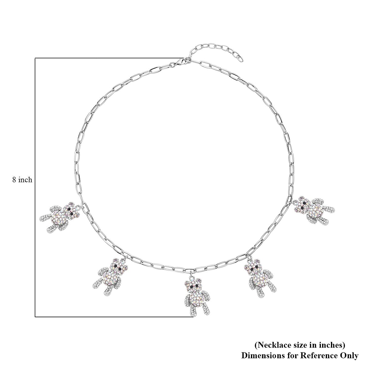 White, Aurora Borealis and Black Austrian Crystal Teddy Bear Charms Necklace 20-22 Inches in Silvertone image number 4