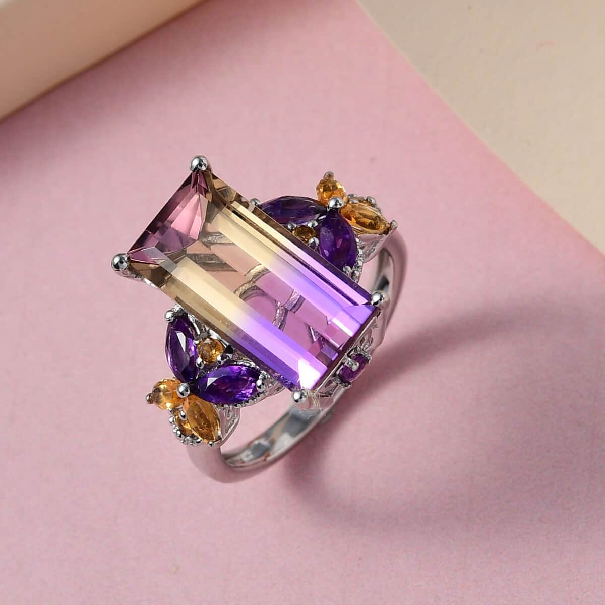 AAA Anahi Ametrine and Multi Gemstone Ring in Platinum Over Sterling Silver 7.35 ctw image number 1
