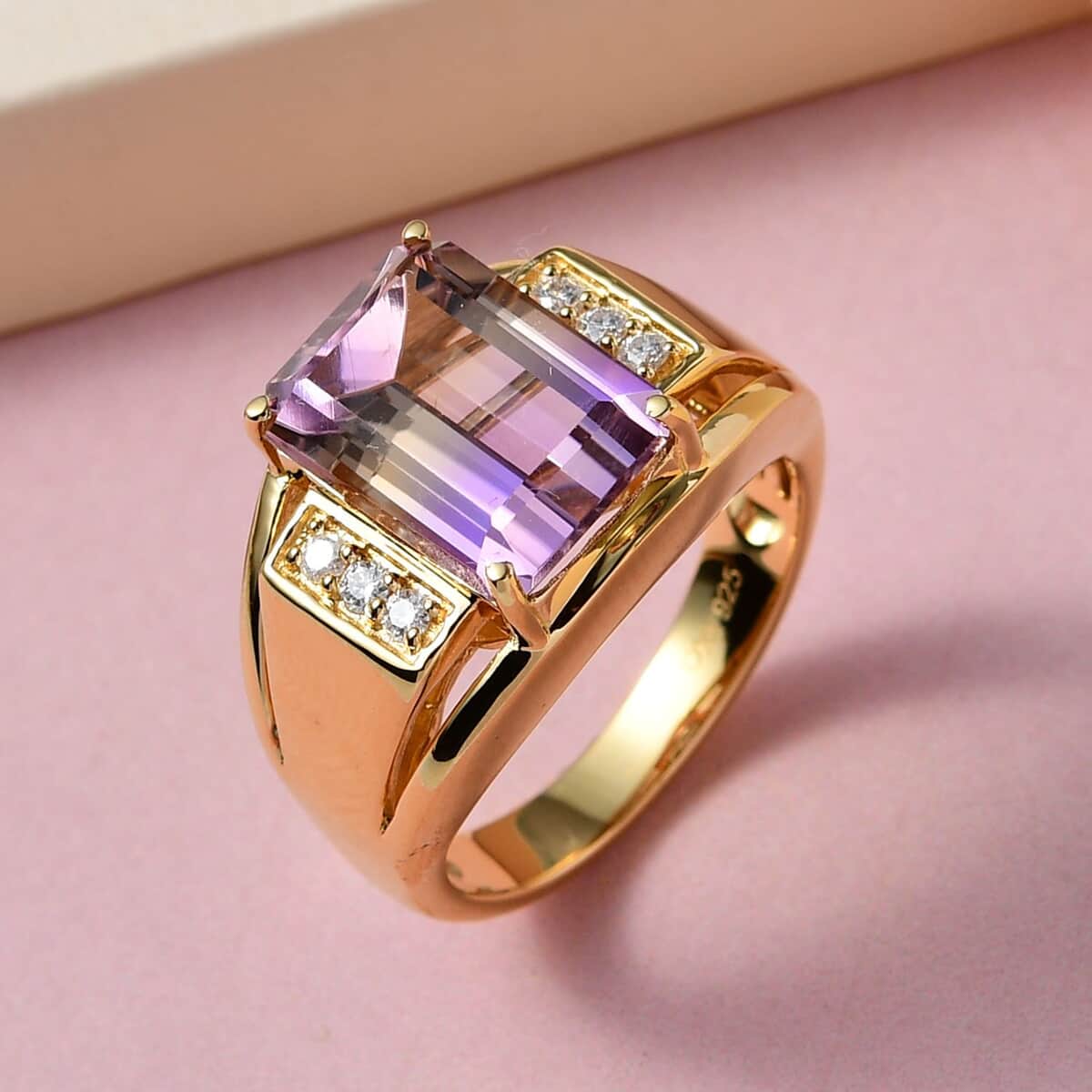 AAA Anahi Ametrine and Moissanite Men's Ring in Vermeil Yellow Gold Over Sterling Silver 8 Grams 7.90 ctw image number 1