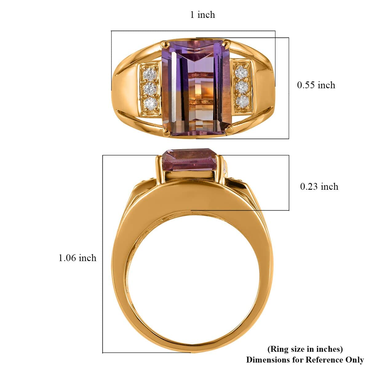 AAA Anahi Ametrine and Moissanite Men's Ring in Vermeil Yellow Gold Over Sterling Silver 8 Grams 7.90 ctw image number 5