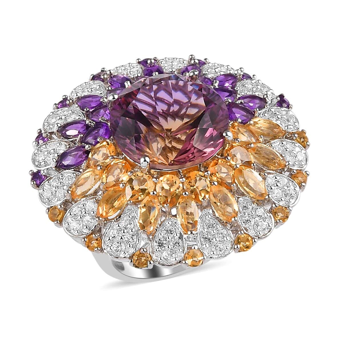 AAA Anahi Ametrine and Multi Gemstone Cocktail Ring in Platinum Over Sterling Silver (Size 7.0) 10 Grams 15.25 ctw image number 0