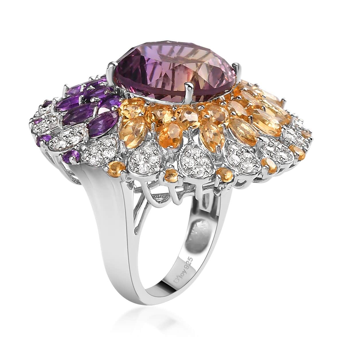 AAA Anahi Ametrine and Multi Gemstone Cocktail Ring in Platinum Over Sterling Silver (Size 7.0) 10 Grams 15.25 ctw image number 3