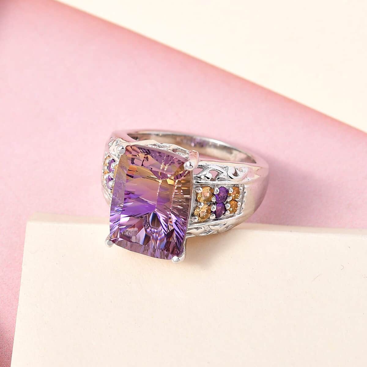 AAA Anahi Ametrine and Multi Gemstone Ring in Platinum Over Sterling Silver (Size 6.0) 7.15 ctw image number 1