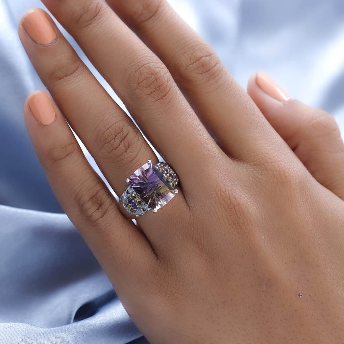 AAA Anahi Ametrine and Multi Gemstone Ring in Platinum Over Sterling Silver (Size 6.0) 7.15 ctw image number 2