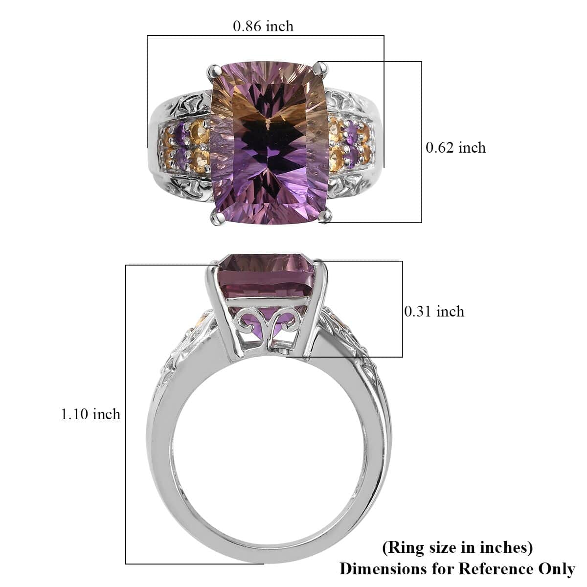 AAA Anahi Ametrine and Multi Gemstone Ring in Platinum Over Sterling Silver (Size 6.0) 7.15 ctw image number 5